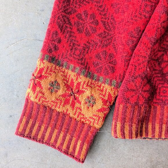 Icelandic Design Red Wool Alpaca Knit Full Zip Long Sleeve Lined Sweater XL - Picture 3 of 9